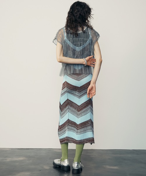 uyu.（ウユ）の「Multi-Border Mesh Knit Dress / マルチボーダーメッシュニットワンピース【uyu./ウユ】（ワンピース・レディース・ブルー/グレー・FREE）」の6枚目の写真