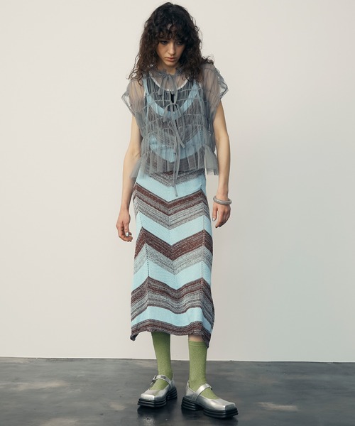 uyu.（ウユ）の「Multi-Border Mesh Knit Dress / マルチボーダーメッシュニットワンピース【uyu./ウユ】（ワンピース・レディース・ブルー/グレー・FREE）」の16枚目の写真