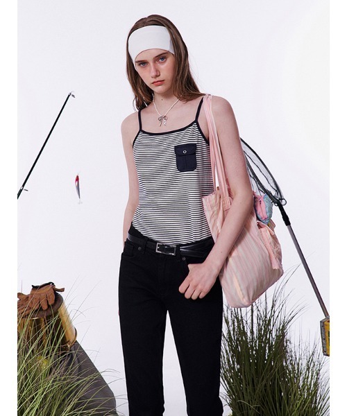 KIRSH(キルシー)の「KIRSH STRIPE POCKET POINT SLEEVELESS キルシー ストライプ ポケット ポイント スリーブレス(キャミソール・レディース・ブルー・ONE SIZE)」の1枚目の写真