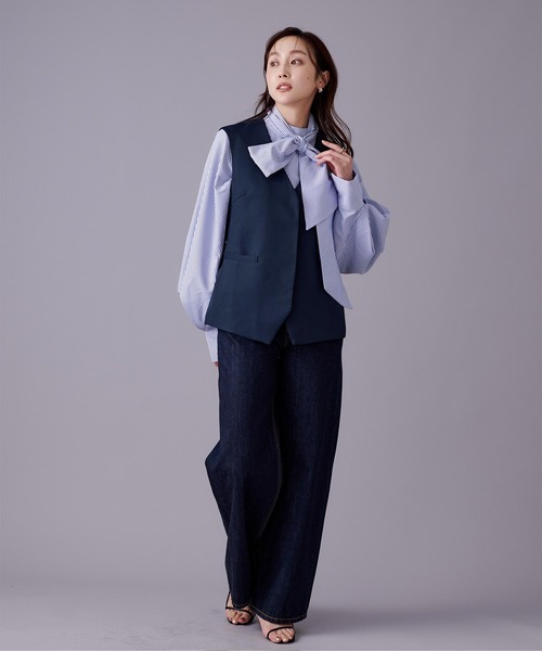 UR'S（ユアーズ）の「Vネックジレ/ベスト（ベスト・レディース・ネイビー/チャコール/ブラック/アイボリー・S/M/L）」の6枚目の写真