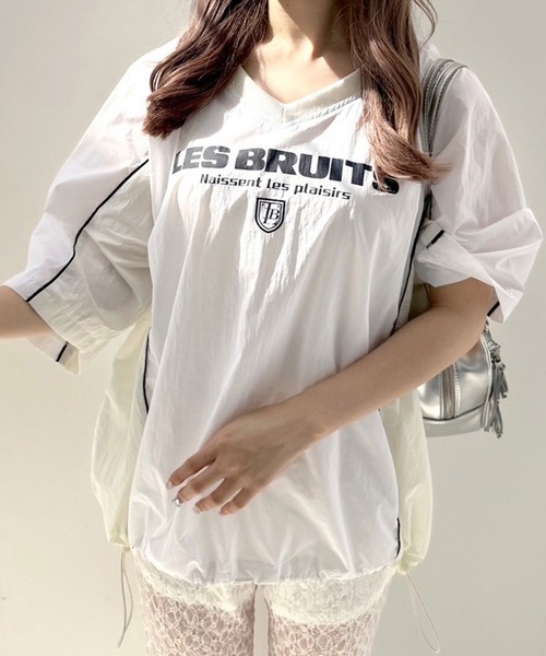 OLIVE des OLIVE（オリーブデオリーブ）の「ゲームシャツ　1041060810（Tシャツ/カットソー・レディース・ネイビー/オフホワイト/ピンク・FREE）」の6枚目の写真