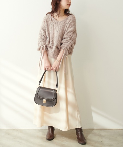 natural couture（ナチュラルクチュール）の「透かしフェザーニット＋キャミワンピースセット（ワンピース・レディース・アイボリー/モカ/ピンク/チャコールグレー・FREE）」の4枚目の写真