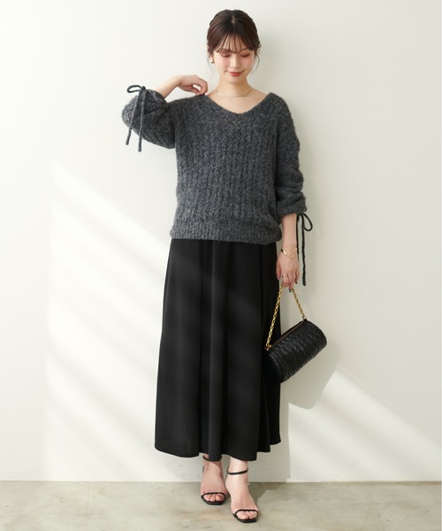 natural couture（ナチュラルクチュール）の「透かしフェザーニット＋キャミワンピースセット（ワンピース・レディース・アイボリー/モカ/ピンク/チャコールグレー・FREE）」の12枚目の写真