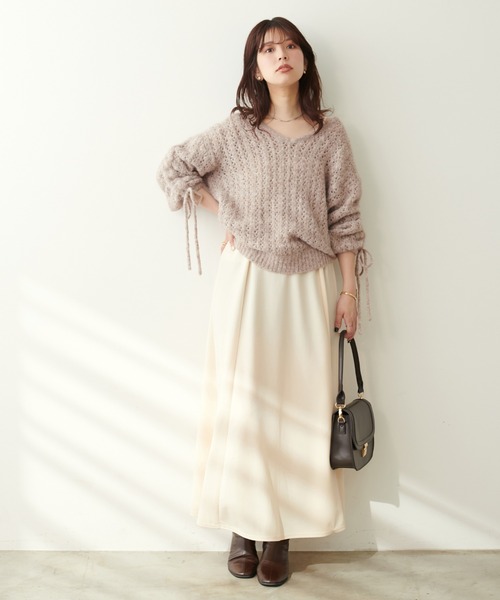 natural couture（ナチュラルクチュール）の「透かしフェザーニット＋キャミワンピースセット（ワンピース・レディース・アイボリー/モカ/ピンク/チャコールグレー・FREE）」の20枚目の写真