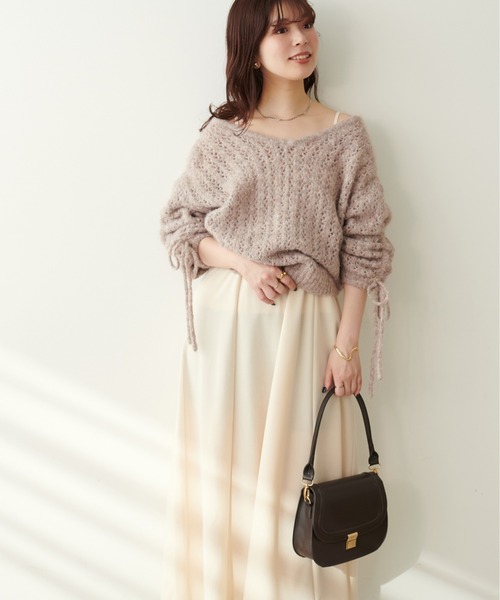 natural couture（ナチュラルクチュール）の「透かしフェザーニット＋キャミワンピースセット（ワンピース・レディース・アイボリー/モカ/ピンク/チャコールグレー・FREE）」の21枚目の写真