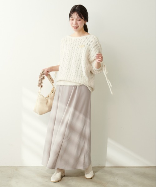 natural couture（ナチュラルクチュール）の「透かしフェザーニット＋キャミワンピースセット（ワンピース・レディース・アイボリー/モカ/ピンク/チャコールグレー・FREE）」の6枚目の写真