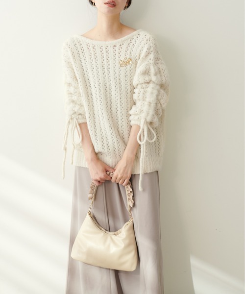 natural couture（ナチュラルクチュール）の「透かしフェザーニット＋キャミワンピースセット（ワンピース・レディース・アイボリー/モカ/ピンク/チャコールグレー・FREE）」の7枚目の写真