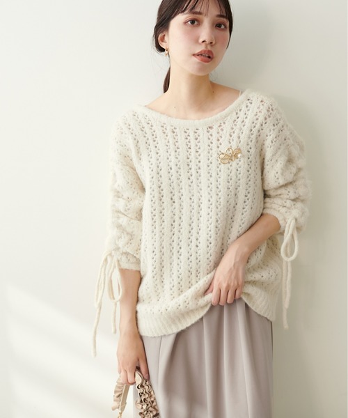 natural couture（ナチュラルクチュール）の「透かしフェザーニット＋キャミワンピースセット（ワンピース・レディース・アイボリー/モカ/ピンク/チャコールグレー・FREE）」の8枚目の写真