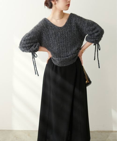 natural couture（ナチュラルクチュール）の「透かしフェザーニット＋キャミワンピースセット（ワンピース・レディース・アイボリー/モカ/ピンク/チャコールグレー・FREE）」の13枚目の写真