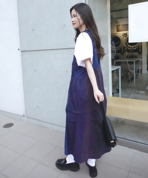 CORNERS（コーナーズ）の「デニム切り替えジャンスカ（ジャンパースカート・レディース・インディゴブルー/キナリ/ブラック/カーキ・FREE）」の7枚目の写真