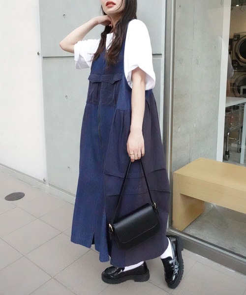 CORNERS（コーナーズ）の「デニム切り替えジャンスカ（ジャンパースカート・レディース・インディゴブルー/キナリ/ブラック/カーキ・FREE）」の9枚目の写真