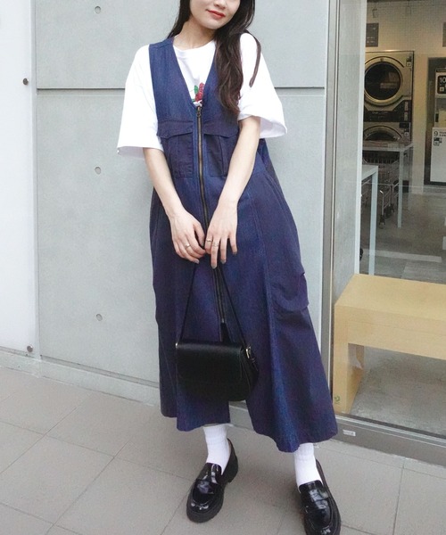 CORNERS（コーナーズ）の「デニム切り替えジャンスカ（ジャンパースカート・レディース・インディゴブルー/キナリ/ブラック/カーキ・FREE）」の11枚目の写真