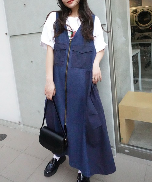 CORNERS（コーナーズ）の「デニム切り替えジャンスカ（ジャンパースカート・レディース・インディゴブルー/キナリ/ブラック/カーキ・FREE）」の13枚目の写真