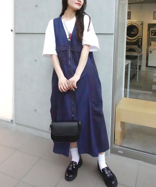 CORNERS（コーナーズ）の「デニム切り替えジャンスカ（ジャンパースカート・レディース・インディゴブルー/キナリ/ブラック/カーキ・FREE）」の14枚目の写真