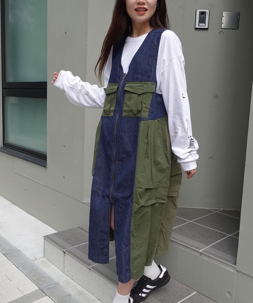 CORNERS（コーナーズ）の「デニム切り替えジャンスカ（ジャンパースカート・レディース・インディゴブルー/キナリ/ブラック/カーキ・FREE）」の16枚目の写真