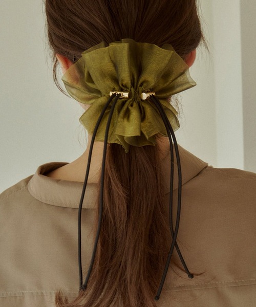 GOLDY（ゴールディ）の「【GOLDY】別注カラー＆新色追加！ドローストリング シアー シュシュ / 6240503/6250751 パーティー/結婚式/オケージョン/謝恩会/成人式/同窓会/お呼ばれ（シュシュ・レディース・グレー/カーキ/ブラック/ホワイト/ブルー/ワイン/その他1/その他2/ゴールド/ピンク/グリーン/ホワイト系その他2/ブルー系その他2/ライトピンク/ブルー系その他3・FREE）」の6枚目の写真