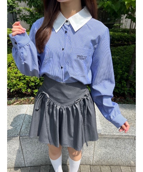 PHILLY（フィリー）の「【PHILLY】ショートラウンドヘムブラウス（シャツ/ブラウス・レディース・ブルー/ホワイト・FREE）」の15枚目の写真