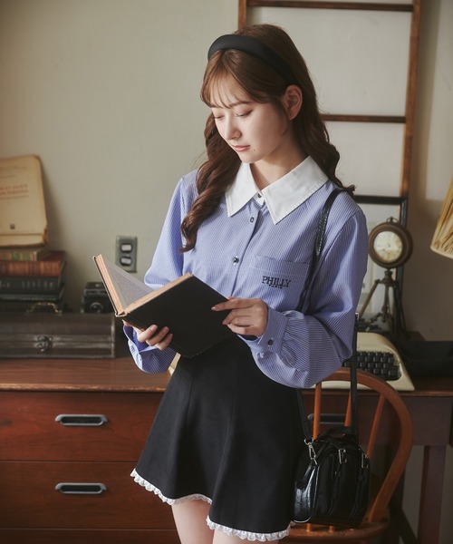 PHILLY（フィリー）の「【PHILLY】ショートラウンドヘムブラウス（シャツ/ブラウス・レディース・ブルー/ホワイト・FREE）」の3枚目の写真