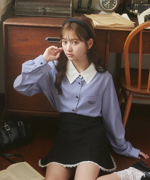 PHILLY（フィリー）の「【PHILLY】ショートラウンドヘムブラウス（シャツ/ブラウス・レディース・ブルー/ホワイト・FREE）」の5枚目の写真