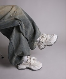 【shoes365】ダブル紐デザイン厚底メッシュスニーカー