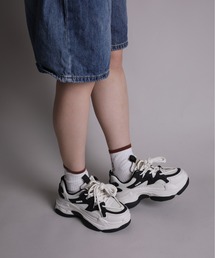 【shoes365】ダブル紐デザイン厚底メッシュスニーカー