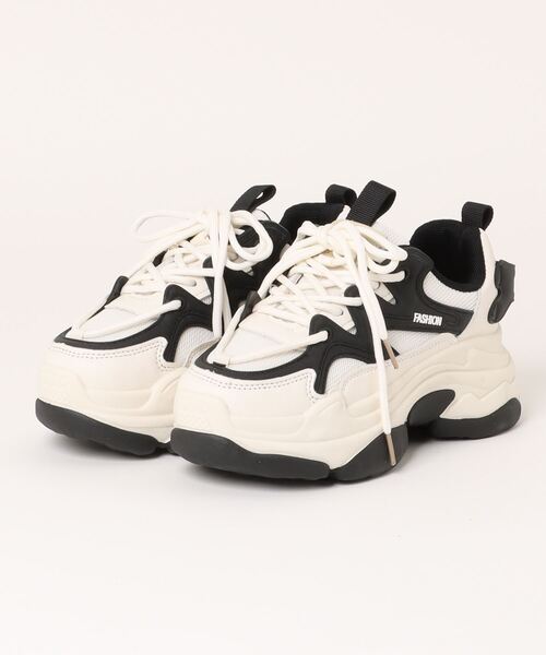 セール】【shoes365】ダブル紐デザイン厚底メッシュスニーカー