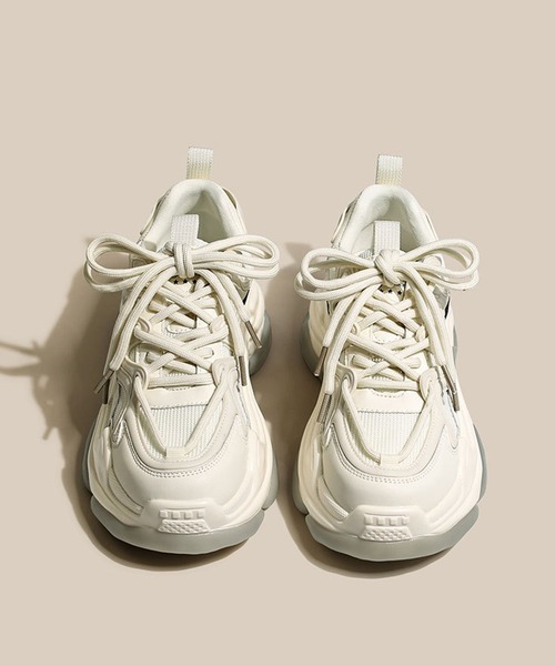 shoes365（シューズスリーシックスファイヴ）の「【shoes365】ダブル紐デザイン厚底メッシュスニーカー（スニーカー・レディース・ブラック/ホワイト・22.5cm/23.0cm/23.5cm/24.0cm/24.5cm/25.0cm）」の5枚目の写真