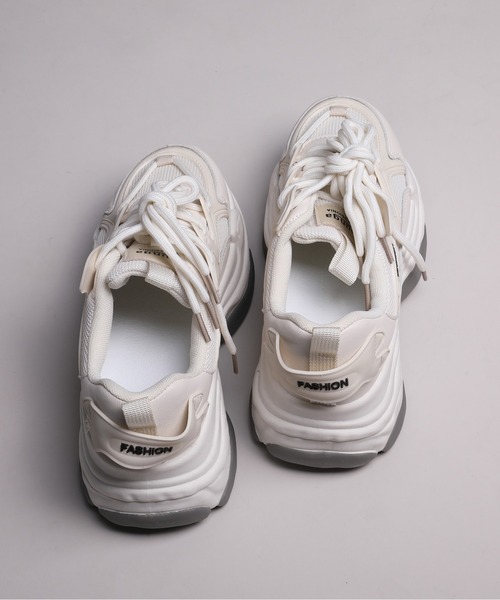セール】【shoes365】ダブル紐デザイン厚底メッシュスニーカー