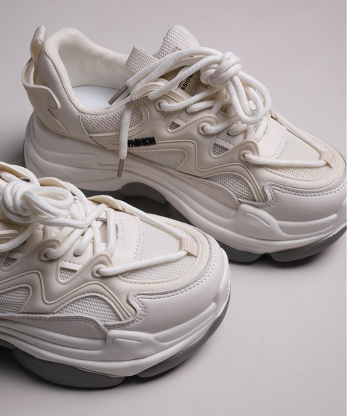 shoes365】ダブル紐デザイン厚底メッシュスニーカー（スニーカー