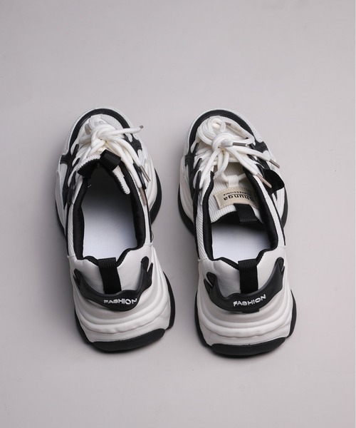 セール】【shoes365】ダブル紐デザイン厚底メッシュスニーカー