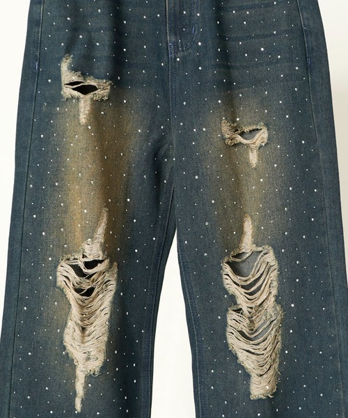 GORGE(ゴージ)の「《きらクラッシュ×ラインストーン》レディース ダメージデニム ワイドパンツ 体型カバー 春夏秋冬(デニムパンツ・レディース・ブルー/ライトブルー/ブルー系その他・S/M)」の5枚目の写真
