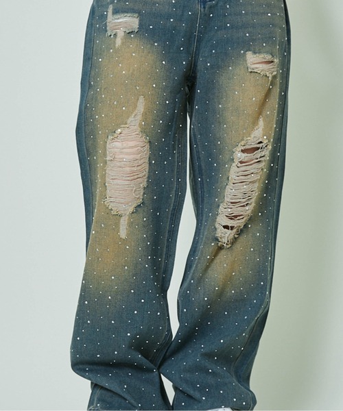 GORGE(ゴージ)の「《きらクラッシュ×ラインストーン》レディース ダメージデニム ワイドパンツ 体型カバー 春夏秋冬(デニムパンツ・レディース・ブルー/ライトブルー/ブルー系その他・S/M)」の15枚目の写真