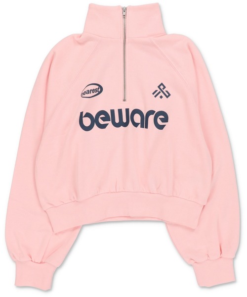 SPINNS(スピンズ)の「BEWAREロゴ ハーフジップスウェット(スウェット・レディース・ピンク/ネイビー/オートミール/オフホワイト/ブラック・ONESIZE)」の5枚目の写真