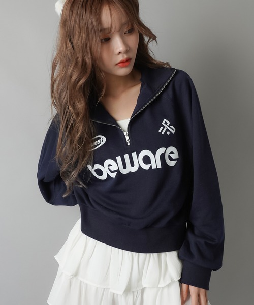 SPINNS(スピンズ)の「BEWAREロゴ ハーフジップスウェット(スウェット・レディース・ピンク/ネイビー/オートミール/オフホワイト/ブラック・ONESIZE)」の22枚目の写真
