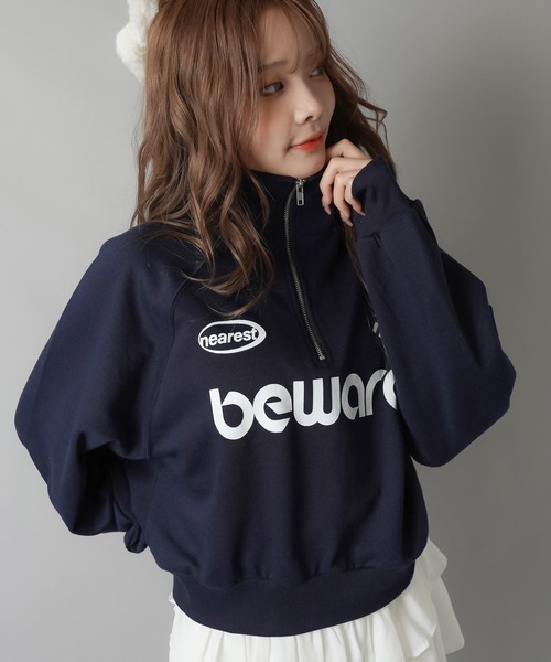 SPINNS(スピンズ)の「BEWAREロゴ ハーフジップスウェット(スウェット・レディース・ピンク/ネイビー/オートミール/オフホワイト/ブラック・ONESIZE)」の20枚目の写真