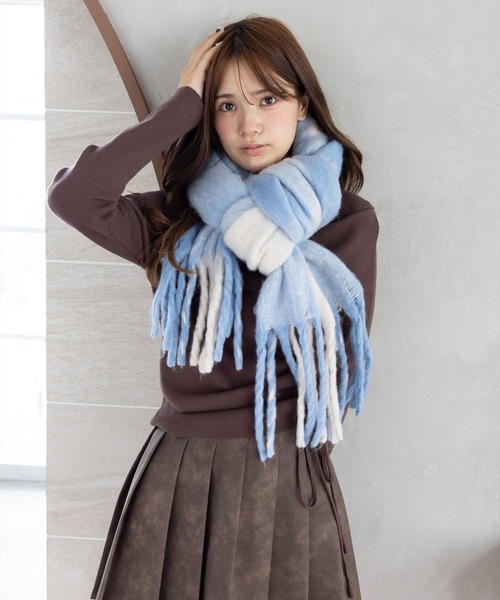 セール】【11色展開／人気定番】フリンジボリュームマフラー[厚手