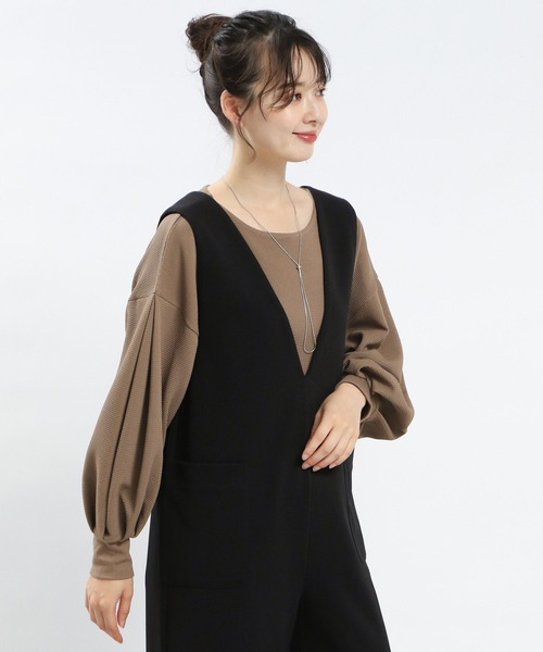 GLOBAL WORK Smile Seed Store（グローバルワーク スマイルシードストア）の「フクレジャガード袖ボリューム/121896（Tシャツ/カットソー・レディース・モカ/チャコール/ブラック/グレイッシュベージュ・X-LARGE/LARGE/SMALL/MEDIUM）」の16枚目の写真