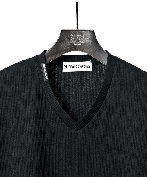 Buffalo Bobs（バッファローボブズ）の「RHONE(ローヌ)針抜きテレコ Vネック ロンT（Tシャツ/カットソー・メンズ・ブラック/ホワイト・3-4/2-3/1-2）」の12枚目の写真