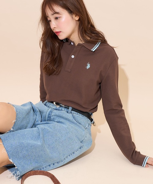 PUBLUX（パブリュクス）の「U.S. POLO ASSN. × PUBLUX/ユーエスポロアッスン 襟ライン入り鹿の子ポロシャツ　限定展開（Tシャツ/カットソー・レディース・ナチュラル/ブラック/イエロー/ネイビー/ブラウン・ﾌﾘ-）」の3枚目の写真