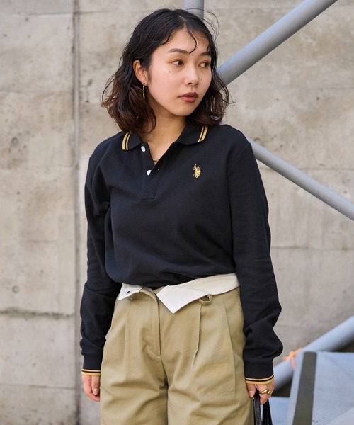 PUBLUX（パブリュクス）の「U.S. POLO ASSN. × PUBLUX/ユーエスポロアッスン 襟ライン入り鹿の子ポロシャツ　限定展開（Tシャツ/カットソー・レディース・ナチュラル/ブラック/イエロー/ネイビー/ブラウン・ﾌﾘ-）」の14枚目の写真