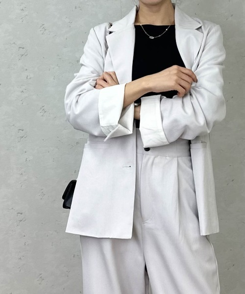 Per sist ence（パーシエンス）の「TRツイル袖折り返しシングルジャケット（テーラードジャケット・レディース・グレー/チャコールグレー/ブラック/グレイッシュベージュ/ベージュ系・FREE）」の5枚目の写真