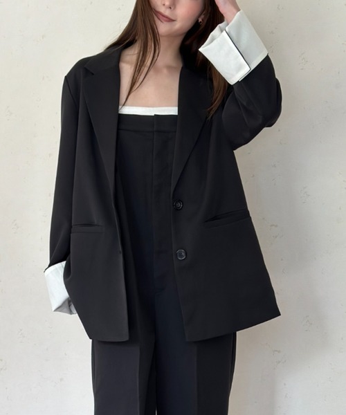 Per sist ence（パーシエンス）の「TRツイル袖折り返しシングルジャケット（テーラードジャケット・レディース・グレー/チャコールグレー/ブラック/グレイッシュベージュ/ベージュ系・FREE）」の2枚目の写真