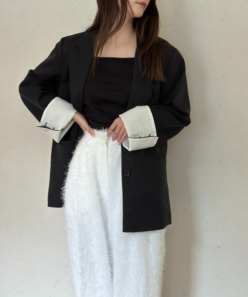 Per sist ence（パーシエンス）の「TRツイル袖折り返しシングルジャケット（テーラードジャケット・レディース・グレー/チャコールグレー/ブラック/グレイッシュベージュ/ベージュ系・FREE）」の9枚目の写真