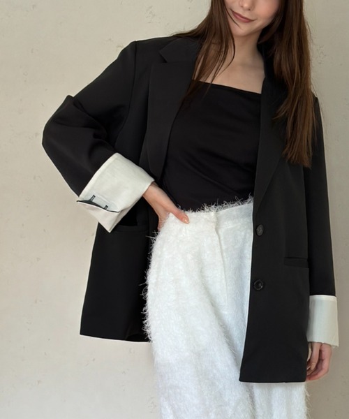 Per sist ence（パーシエンス）の「TRツイル袖折り返しシングルジャケット（テーラードジャケット・レディース・グレー/チャコールグレー/ブラック/グレイッシュベージュ/ベージュ系・FREE）」の12枚目の写真