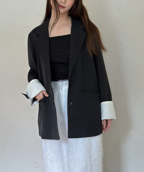 Per sist ence（パーシエンス）の「TRツイル袖折り返しシングルジャケット（テーラードジャケット・レディース・グレー/チャコールグレー/ブラック/グレイッシュベージュ/ベージュ系・FREE）」の19枚目の写真