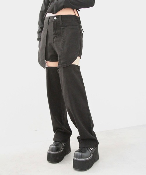 Diable baiser(ディアブルベーゼ)の「ショート&ロング2wayルーズデニムワイドパンツ(デニムパンツ・レディース・ブラック・SMALL/MEDIUM/LARGE/LL)」の6枚目の写真