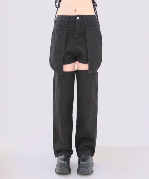 Diable baiser(ディアブルベーゼ)の「ショート&ロング2wayルーズデニムワイドパンツ(デニムパンツ・レディース・ブラック・SMALL/MEDIUM/LARGE/LL)」の7枚目の写真