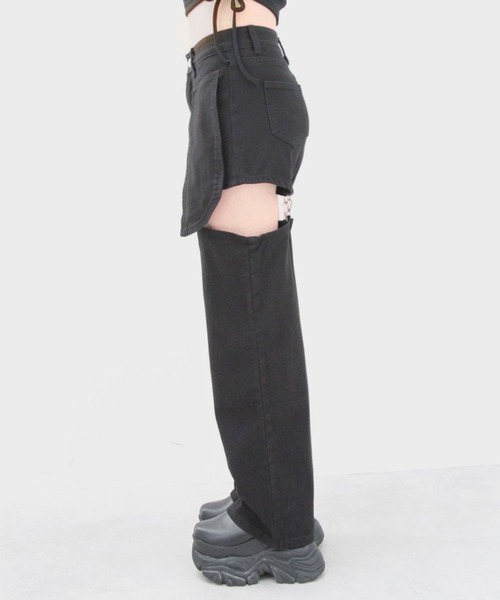 Diable baiser(ディアブルベーゼ)の「ショート&ロング2wayルーズデニムワイドパンツ(デニムパンツ・レディース・ブラック・SMALL/MEDIUM/LARGE/LL)」の9枚目の写真