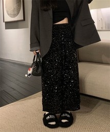 バックスリットスパンコールロングスカート