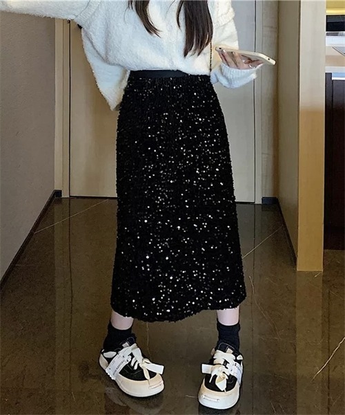 Dream garden(ドリームガーデン)の「バックスリットスパンコールロングスカート(スカート・レディース・ベージュ/ブラウン/ピンク/ワインレッド/グレー/ブラック・FREE)」の21枚目の写真